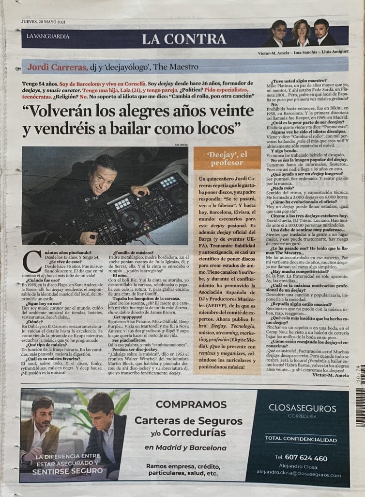 Jordi Carreras contraportada de La Vanguardia